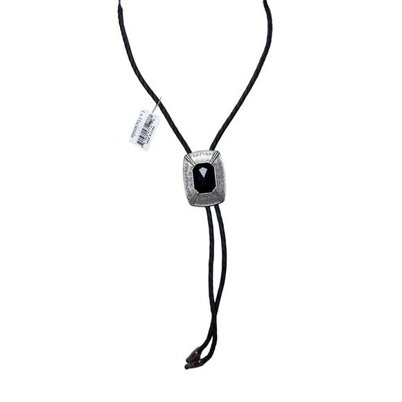 Western Bolo Tie w/ Faceted Black Stone | Gothic Cowboy NWT Rodeo Style - Picture 1 of 3